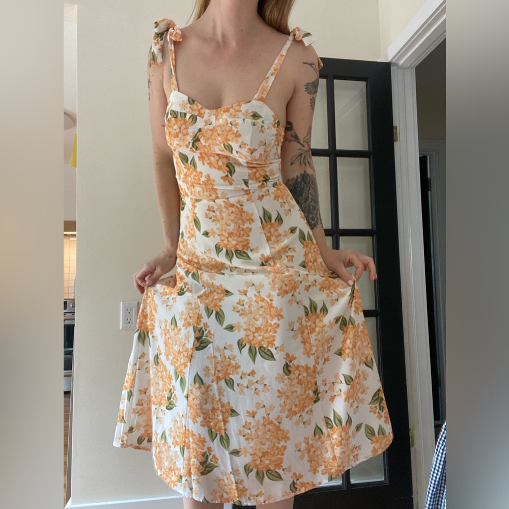 RIHOAS Floral Midi Dress in Orange and White